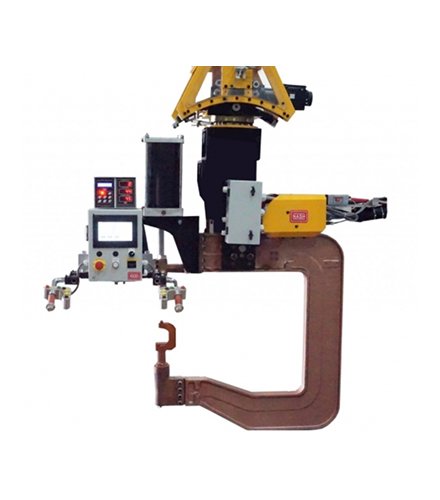 C-Type MFDC IT Gun (TD-820mm, TG-705mm, Tip Force-1500Kgf) mounted on a 5-Axis Manipulator